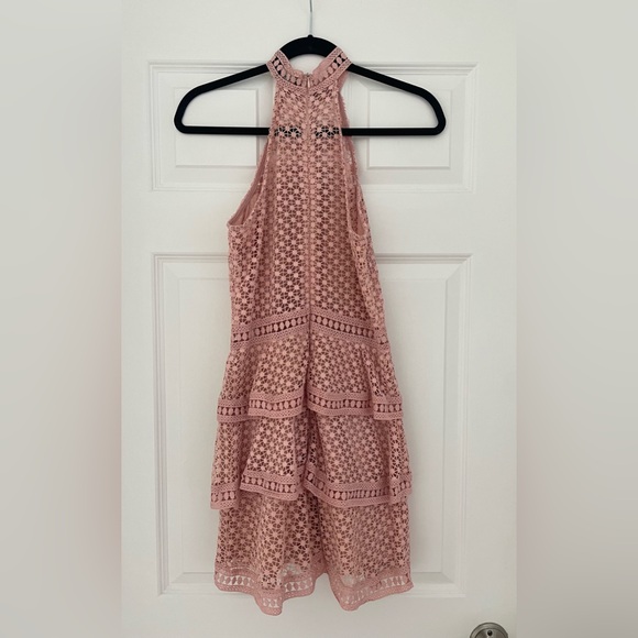 Dusty Pink Lace Panel Tiered Bodycon Dress - Picture 4 of 6